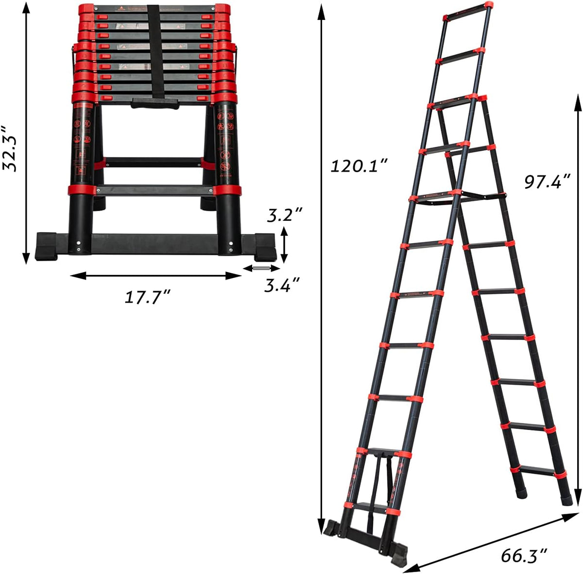 Telescopic Ladder 9+11 Aluminum A-Frame Extension Ladder R86239