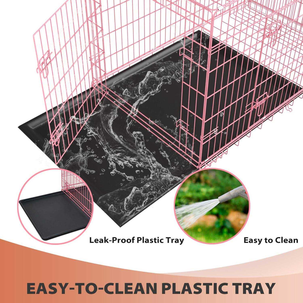 24,30,36,42,48 Inch Folding Metal Wire Dog Crate with Double-Door X29595