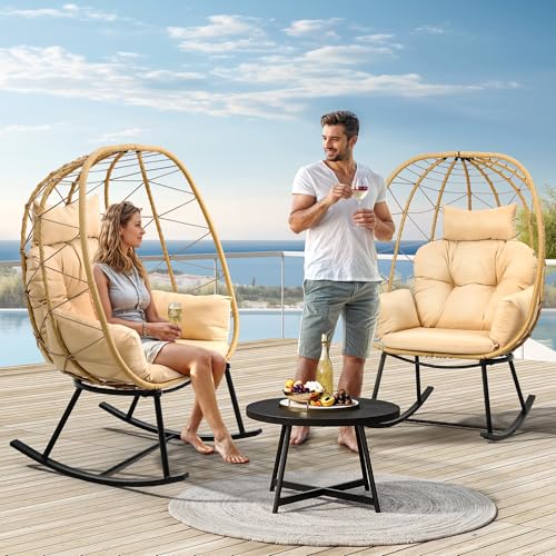 Beige Wicker Rocking Egg Chair A6406