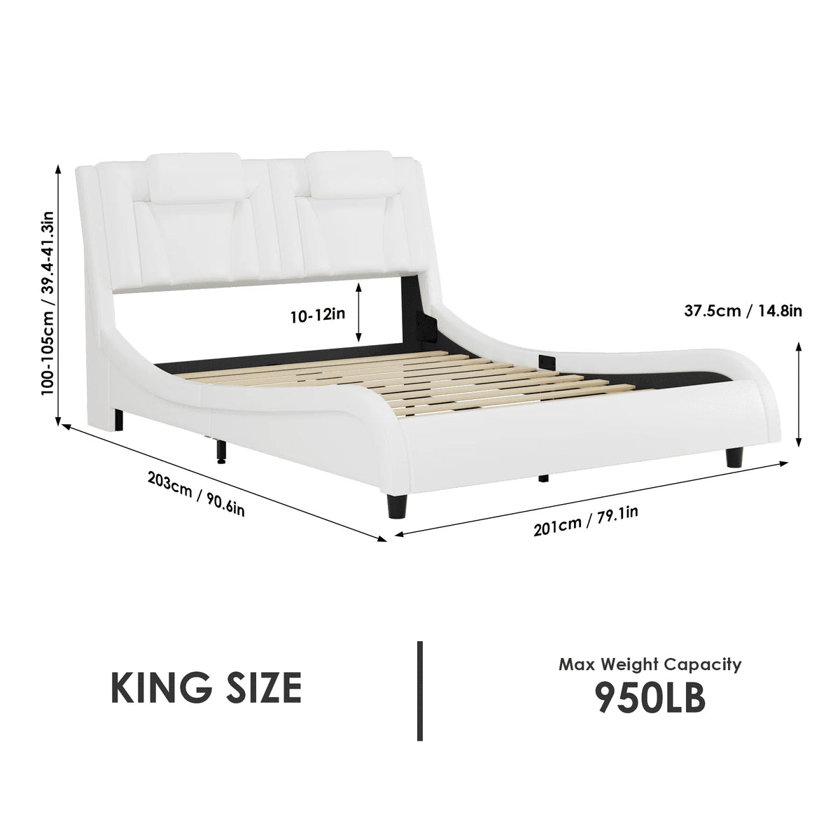 King Size White PU Leather Upholstered Platform Bed Frame H549077