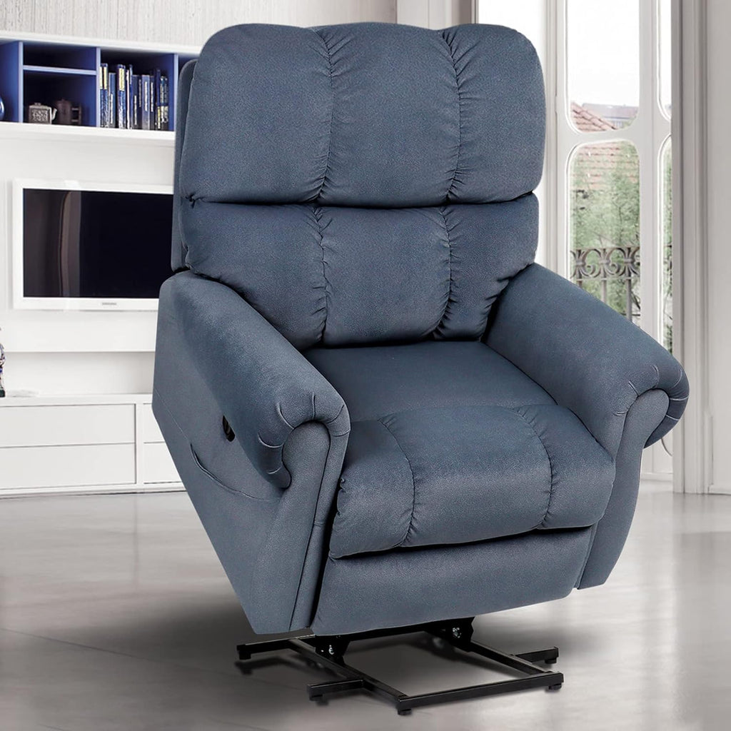Dark Gray Plush Fabric Electric Power Lift Recliner Chair with Massage and Heat B432845
