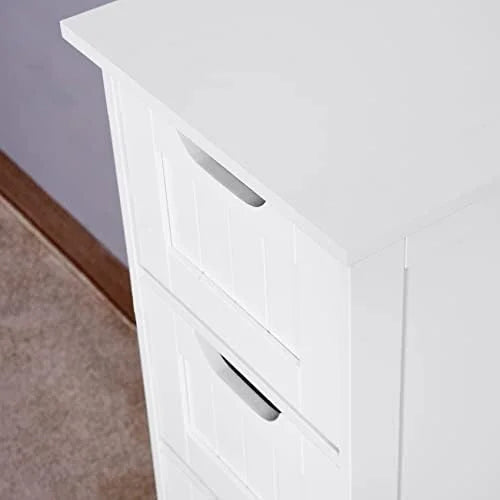 Narrow Bathroom Floor Cabinet with 4 Drawers White M743