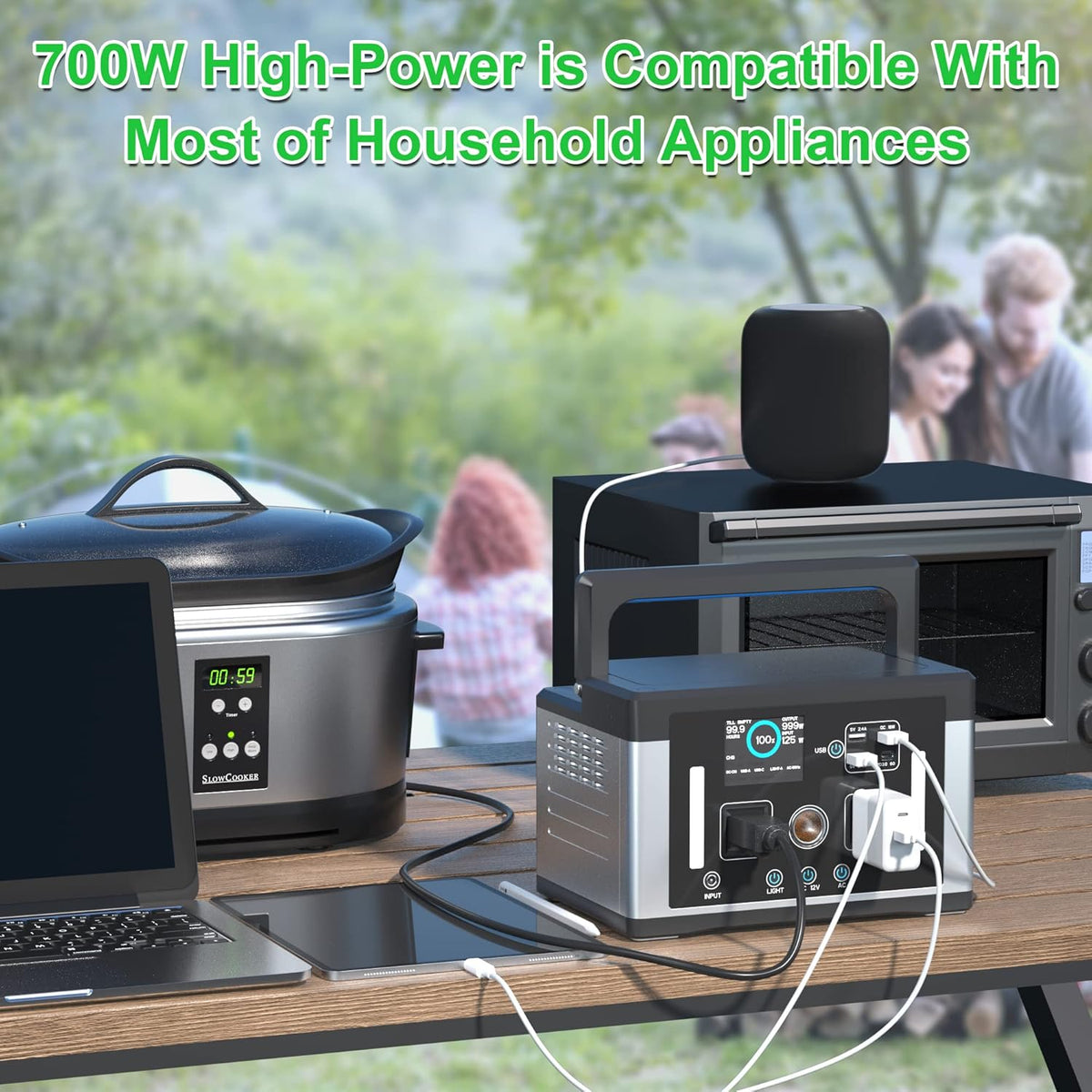 Portable Power Station, 240Wh LiFePO4 Battery, 200W Pure Sine Wave AC Outlet D73046