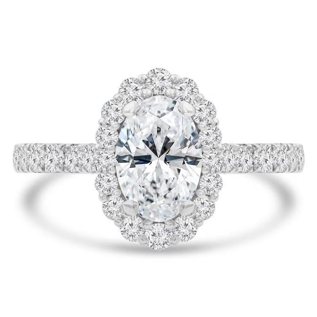 14K White Gold Oval Diamond Halo Engagement Ring B881338