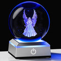 Engraved 3D Crystal Ball Jesus Crucifix Cross Figurine with LED Light Base L80451
