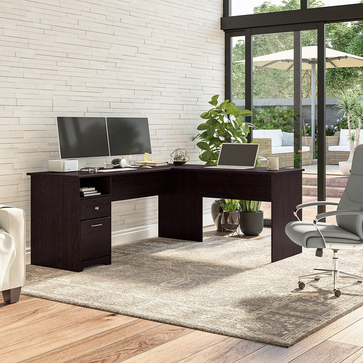 72W L Shaped Computer Desk with File F889510