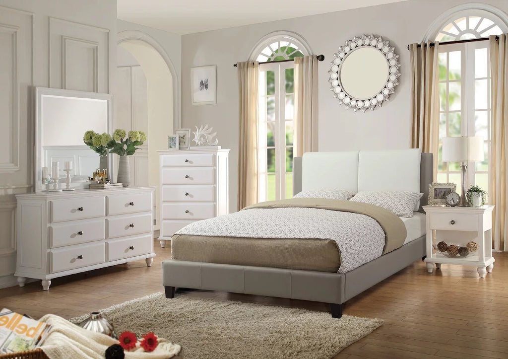 White 6pc Full Size Bedroom Set with Dresser Mirror Nightstands Chest H926