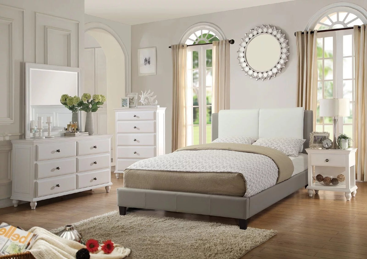 White 6pc Full Size Bedroom Set with Dresser Mirror Nightstands Chest H926
