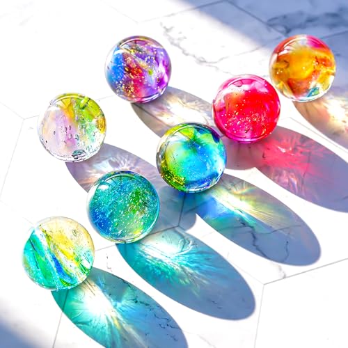 7 Pcs Crystal Glass Decorative Ball Set with LED Wooden Base M4892