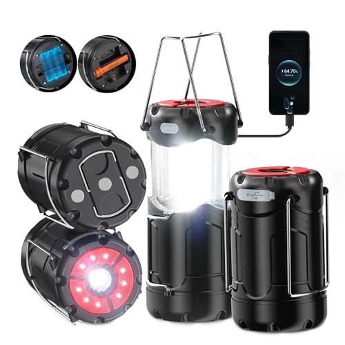 2 Pack Collapsible LED Camping Lantern, USB C Rechargeable Battery Powered Emergency Light with Flashlight and Magnetic Base, Black W877580