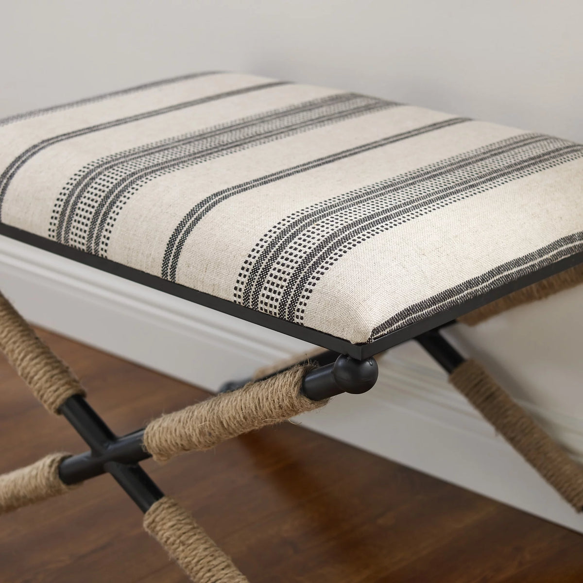 Black and Neutral Linen Stripe Ottoman N373278