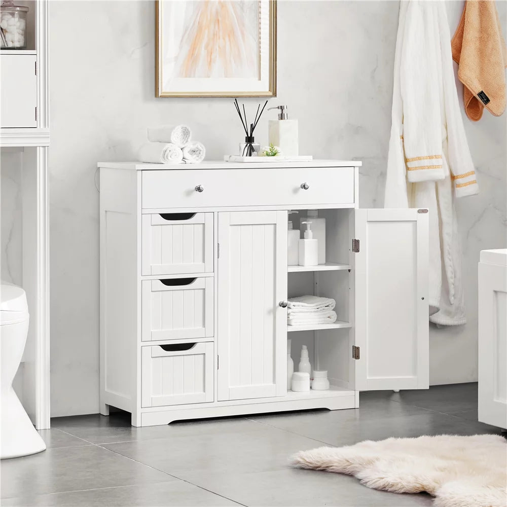 White 4 Drawer Floor Storage Cabinet with Adjustable Shelf G782