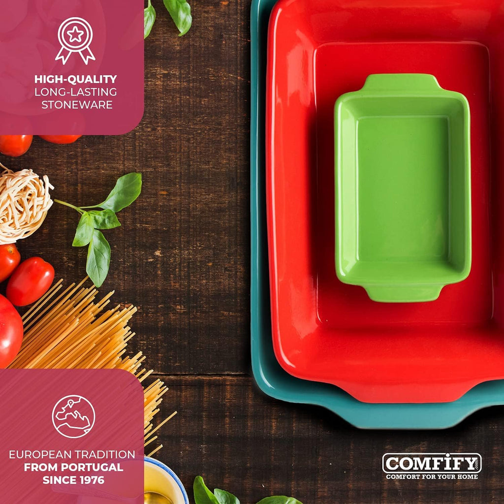 Ceramic Bakeware Set of 3 Stoneware Casserole Dish Rectangular Baking Pans L406264