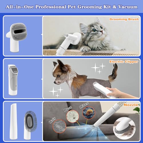Pet Grooming Kit with 4 Hair Clipper Combs, 2.5L Vacuum Cleaner, and 7 Pet Grooming Tools L1556