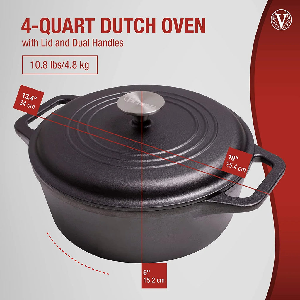 4-Quart Cast Iron Dutch Oven with Lid and Dual Loop Handles T7311