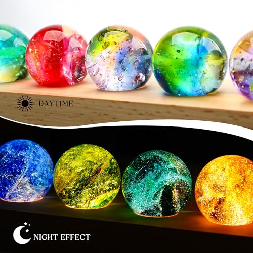 7 Pcs Crystal Glass Decorative Ball Set with LED Wooden Base M4892