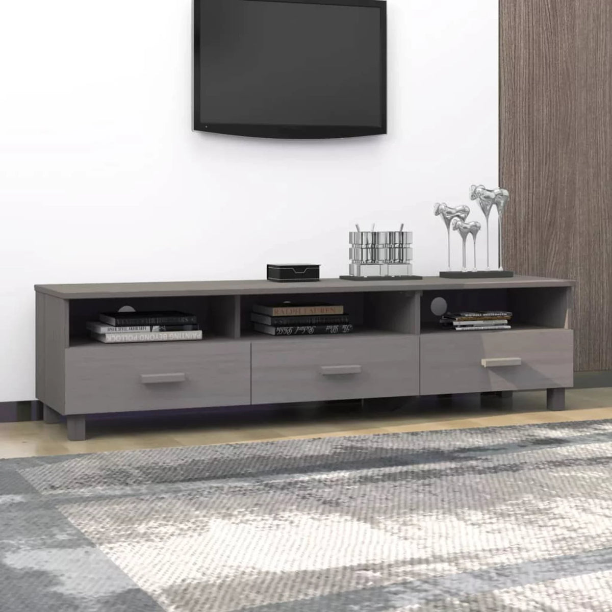 Gray Solid Wood Pine TV Stand V82211