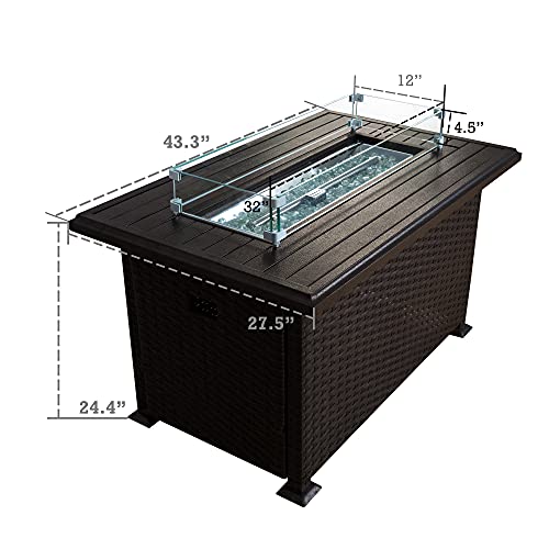 Brown Wicker Propane Gas Fire Pit Table R3493