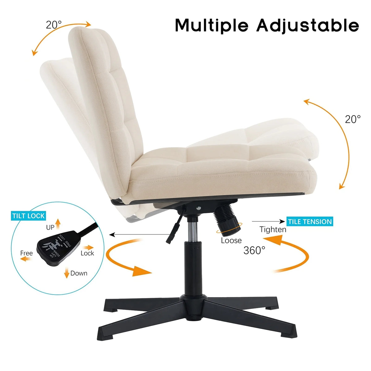 Beige Armless Swivel Ergonomic Office Chair Q2752