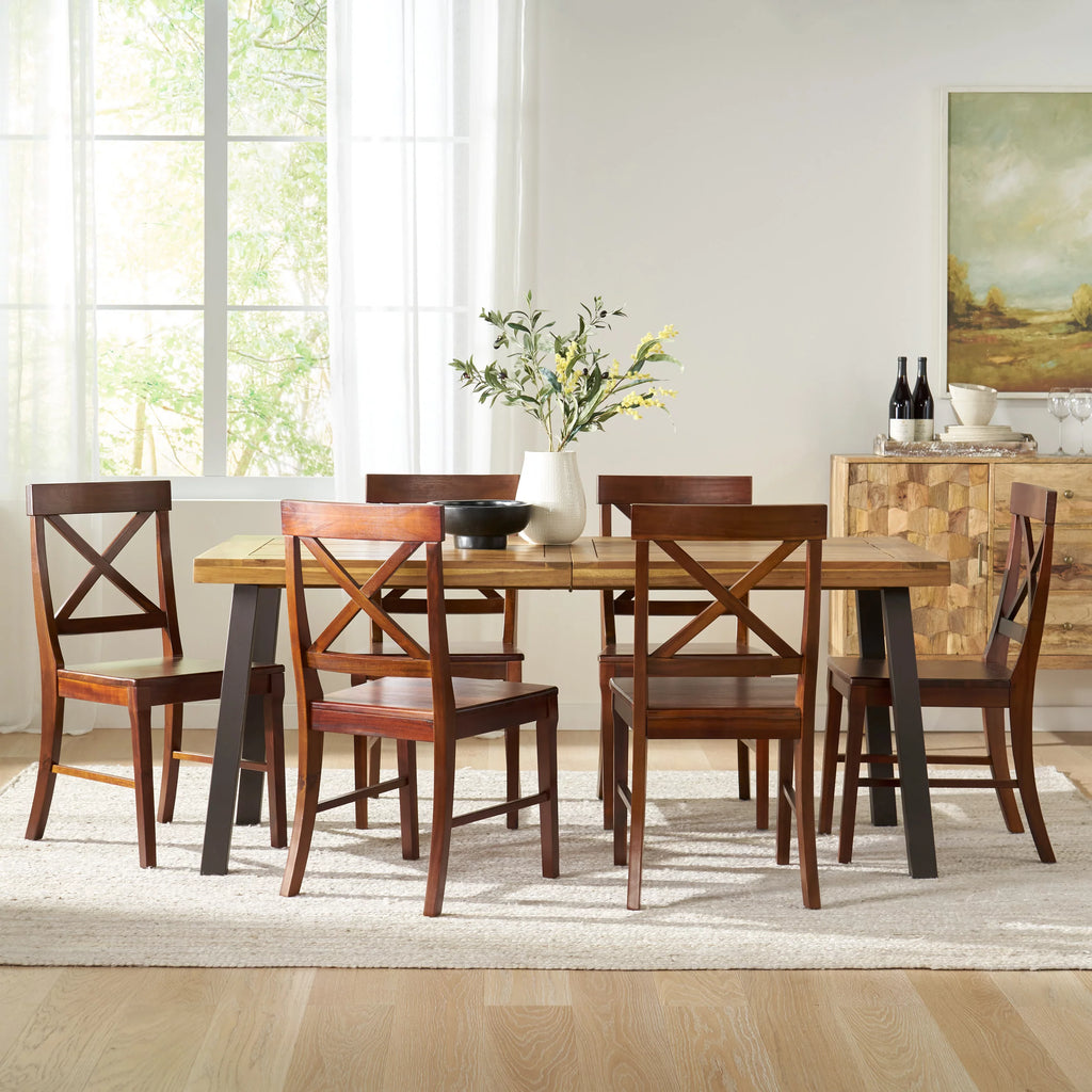Acacia Wood and Metal 7 Piece Dining Set C60003