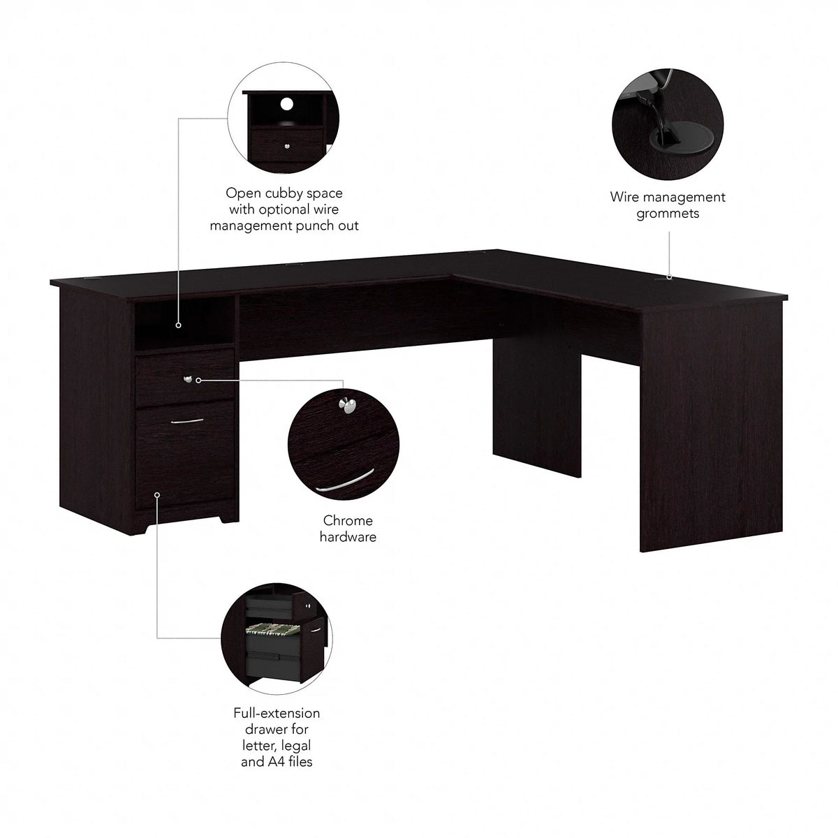 72W L Shaped Computer Desk with File F889510