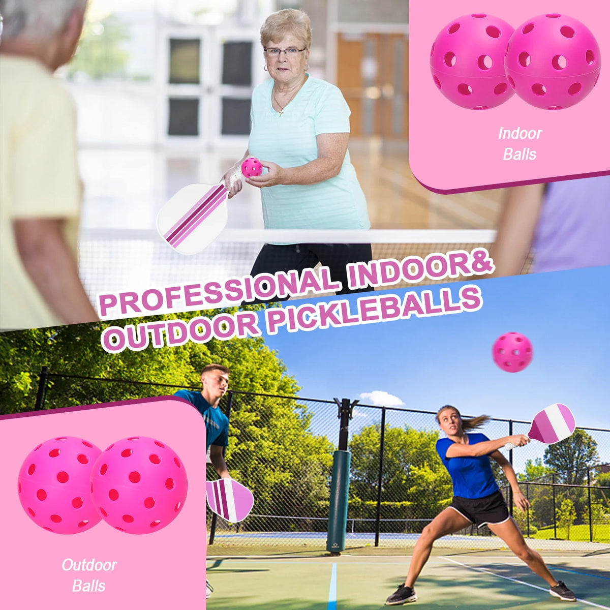 USAPA Approved Pickleball Set of 4 with 4 Balls Pink X297714