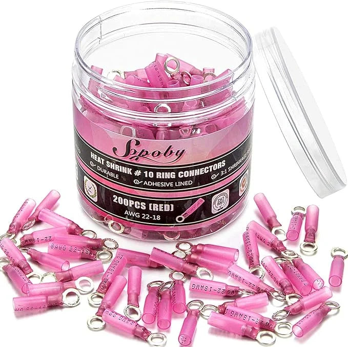 200PCS Heat Shrink Ring Connectors #10 Red 22-18 AWG O352