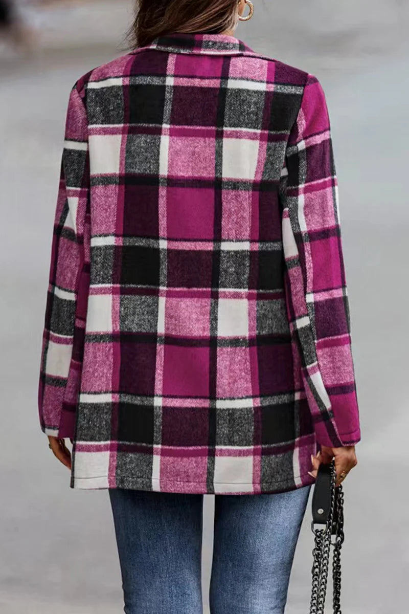 Plaid Patchwork Turndown Collar Outerwear D318