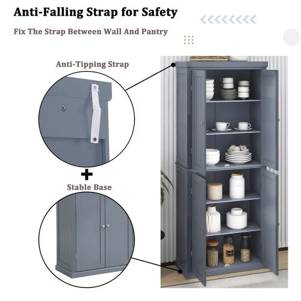 Tall Kitchen Pantry Storage Cabinet with 4 Doors and Adjustable Shelves R78606