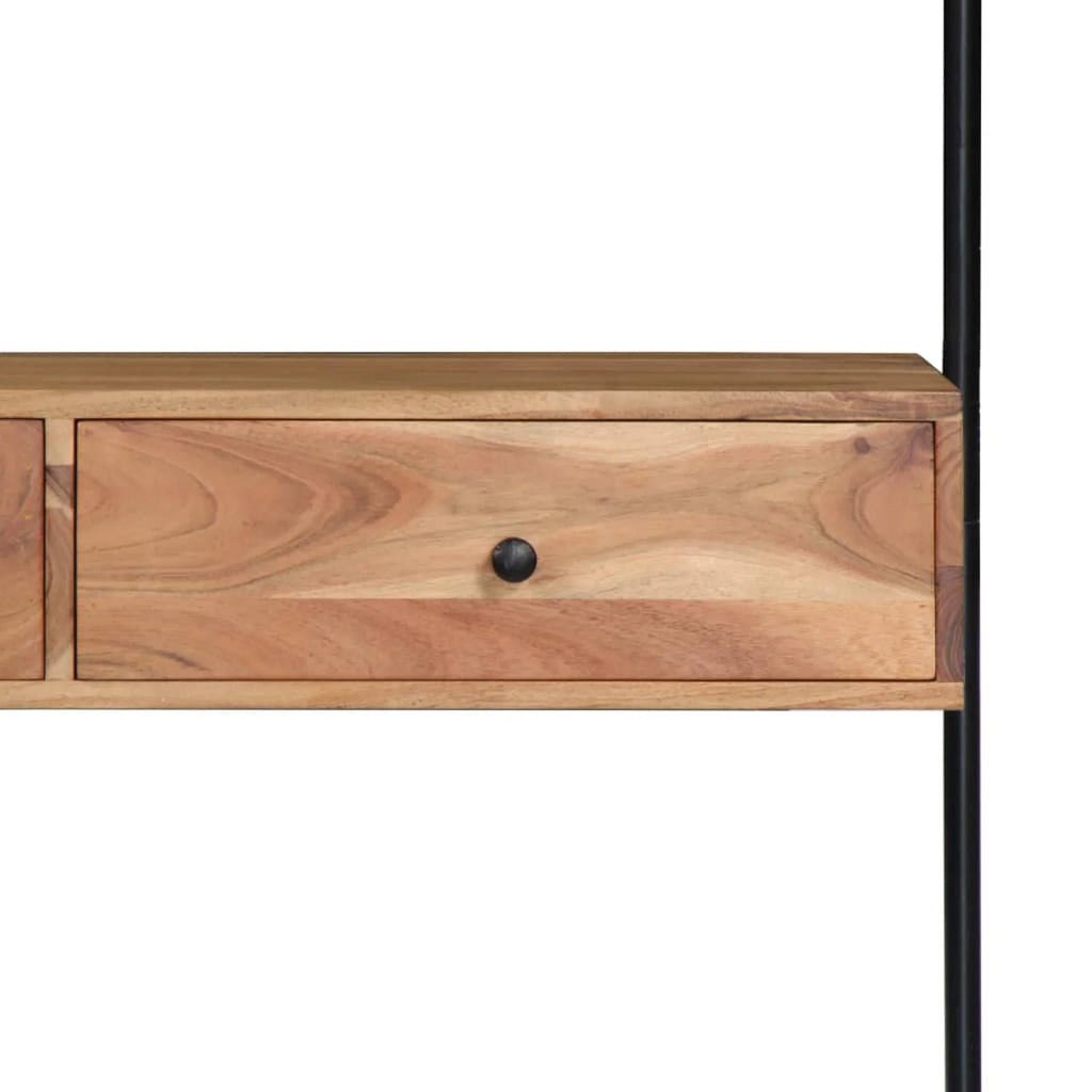Wall Computer Desk with Storage Drawers and Book Shelf Acacia Wood Iron Frame Y472447