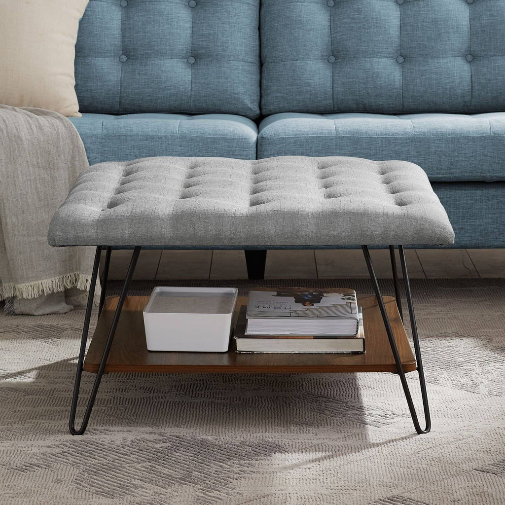 Grey Tufted Ottoman X93738