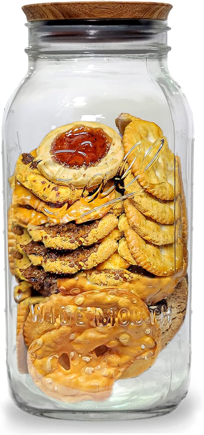 Wide Mouth 64 oz Half Gallon Mason Jar with Wooden Storage Lid H68098