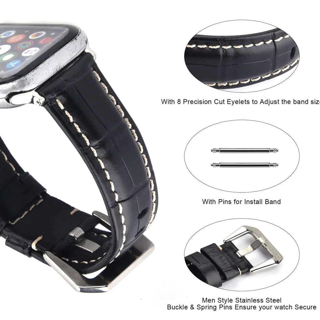 Khaki Leather Band 49mm 44mm 45mm 42mm Wristband L379
