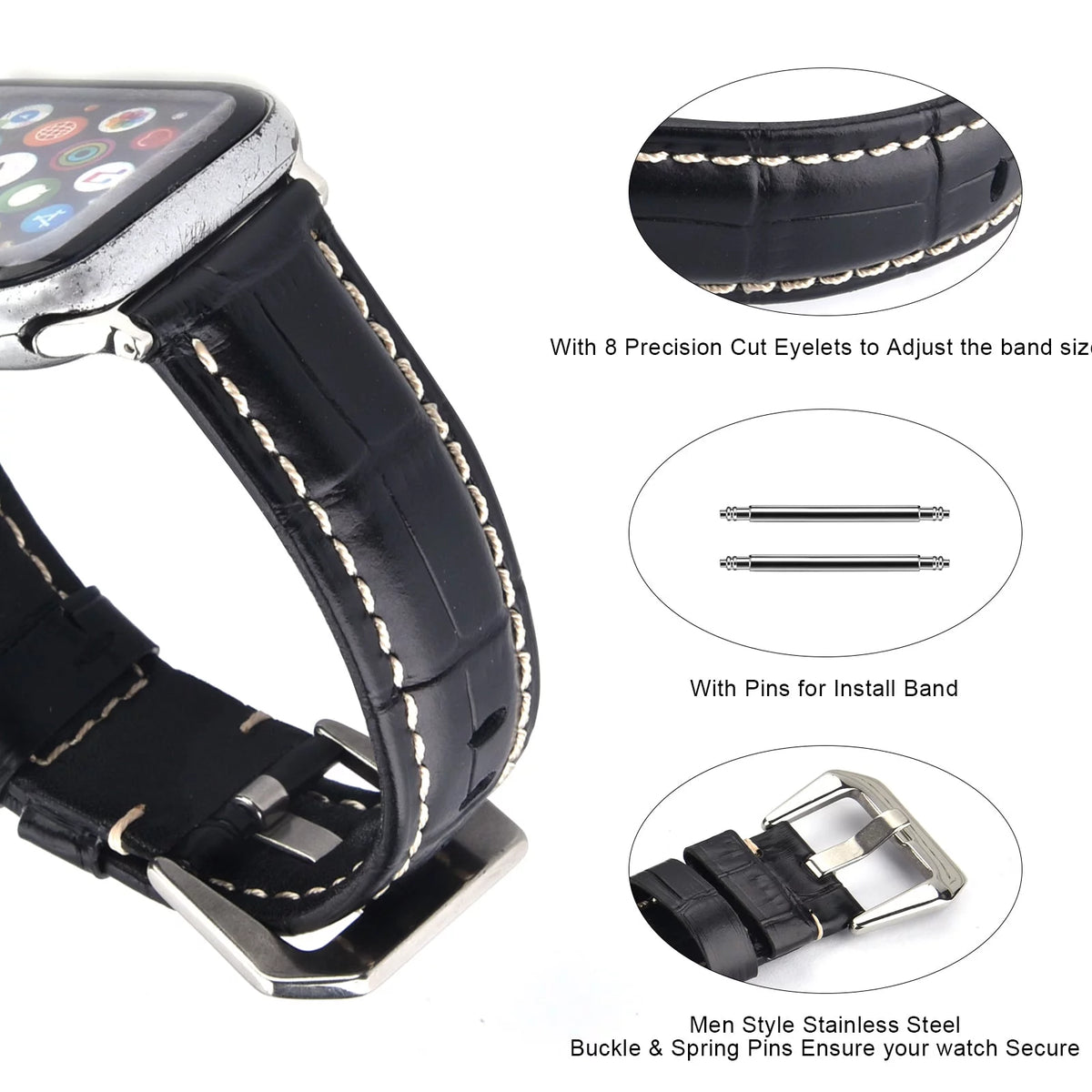 Khaki Leather Band 49mm 44mm 45mm 42mm Wristband L379