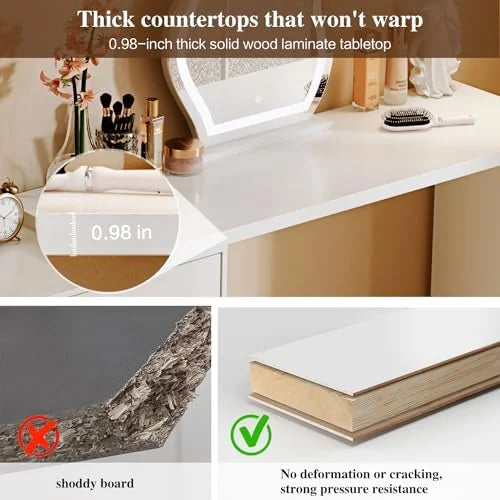 Modern Corner Vanity Table with LED Mirror and 6 Drawers M697422