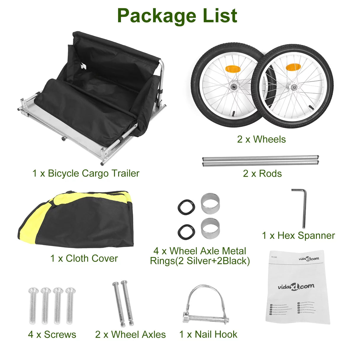 176 lbs 16 inch Foldable Bike Cargo Trailer with Removable Lid U177