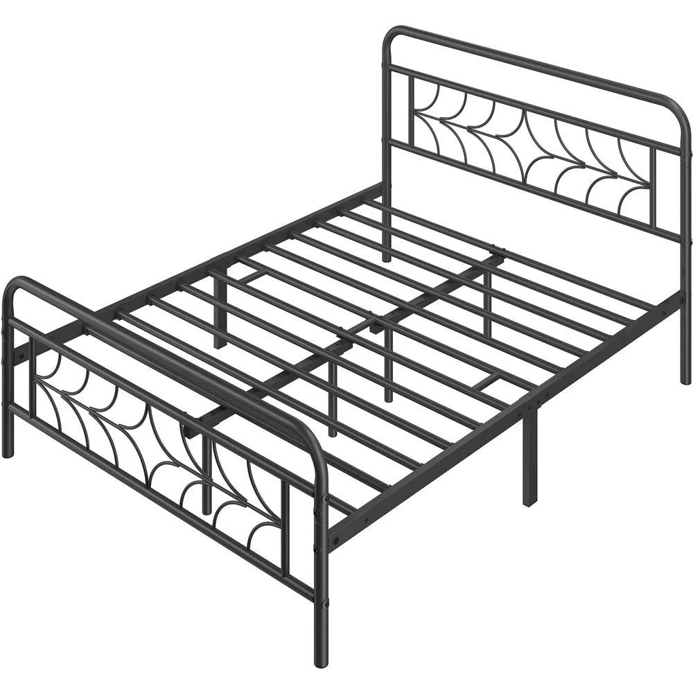 Black Full Size Metal Bed with Headboard and Footboard O74298