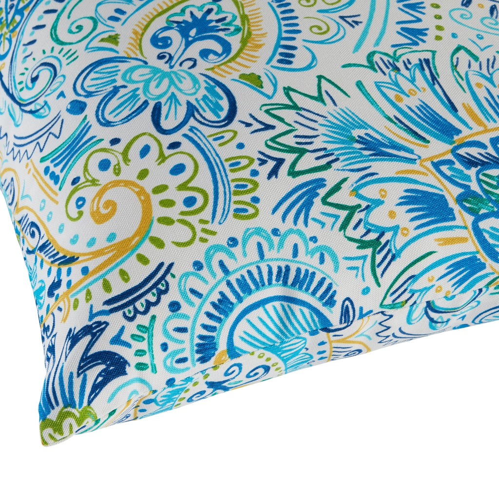 Baltic Blue Paisley 19 x 12 in. Outdoor Rectangle Throw Pillow (Set of 2) K145