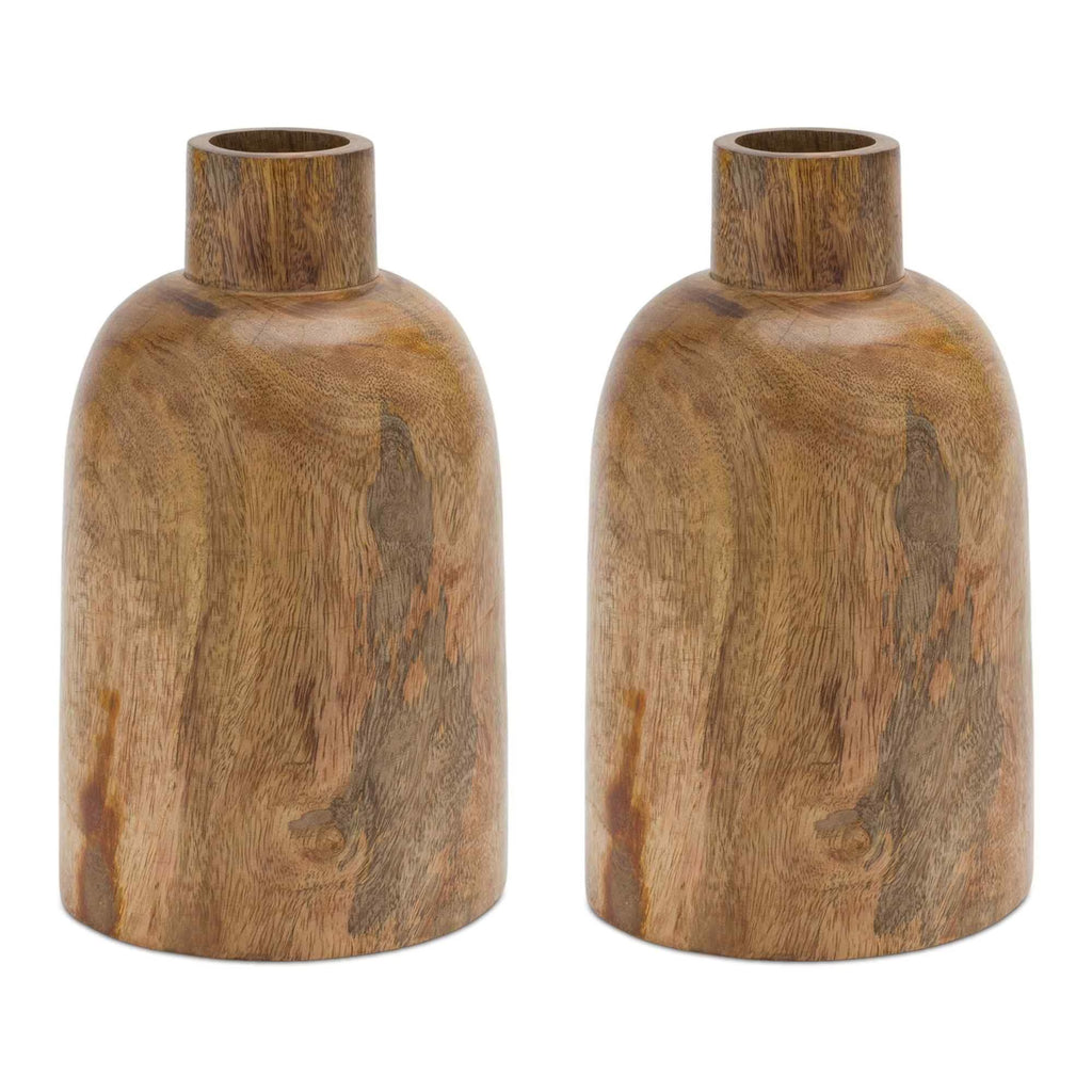 Set of 2 Brown Wooden Bottle Vases O9267