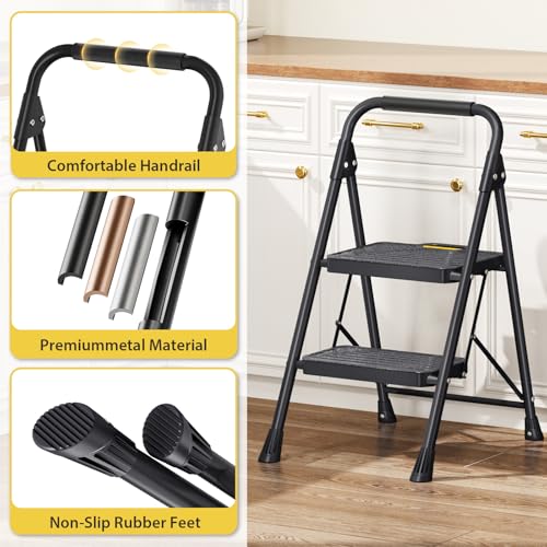4 Step Steel Step Stool with Handrail, Black R780792