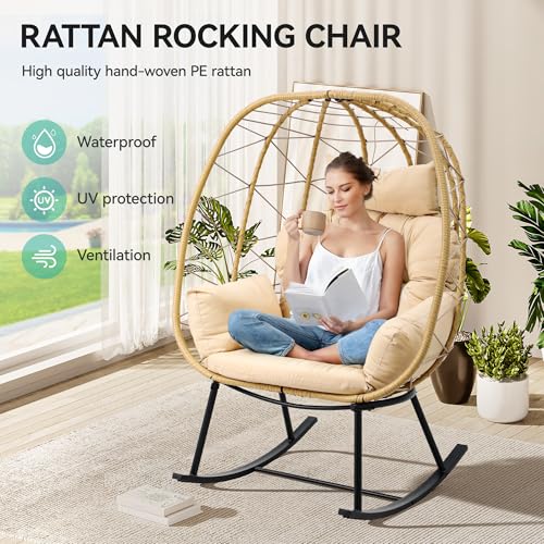 Beige Wicker Rocking Egg Chair A6406