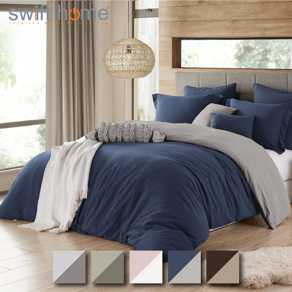 Navy Graphite Twin/Twin XL Reversible Duvet Cover & Sham Set F9742