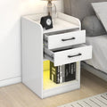 White LED Nightstand with Charging Station A843
