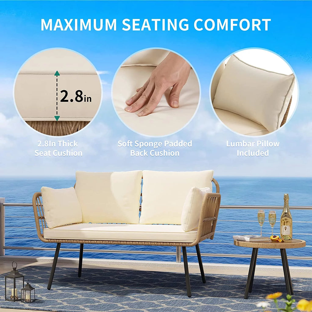 Wicker Loveseat Sofa with Beige Cushions E247338