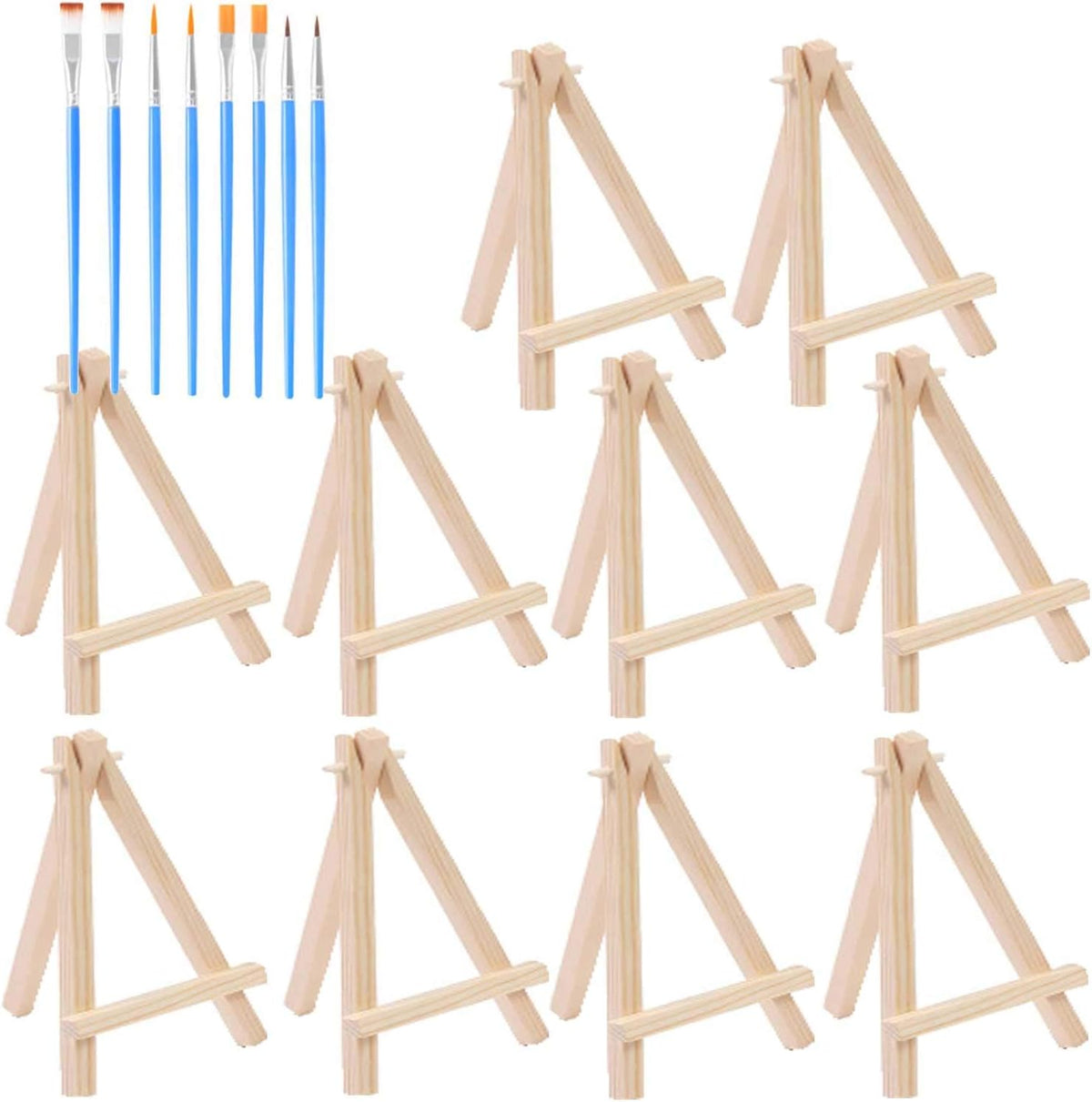 18Pack Mini Natural Pine Wood Display Easel with 8 Brushes B958