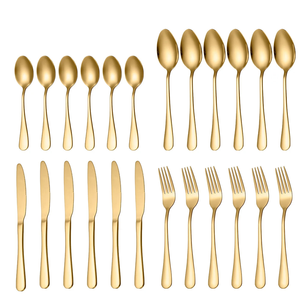 24-Piece Mirror Polished Stainless Steel Silverware Set K272