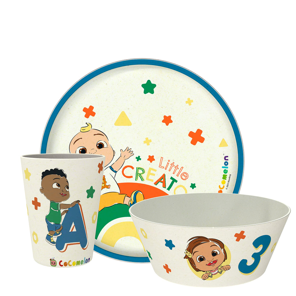 Kids Dinnerware Set 3 Pieces Melamine Bamboo Plate Bowl Tumbler J153