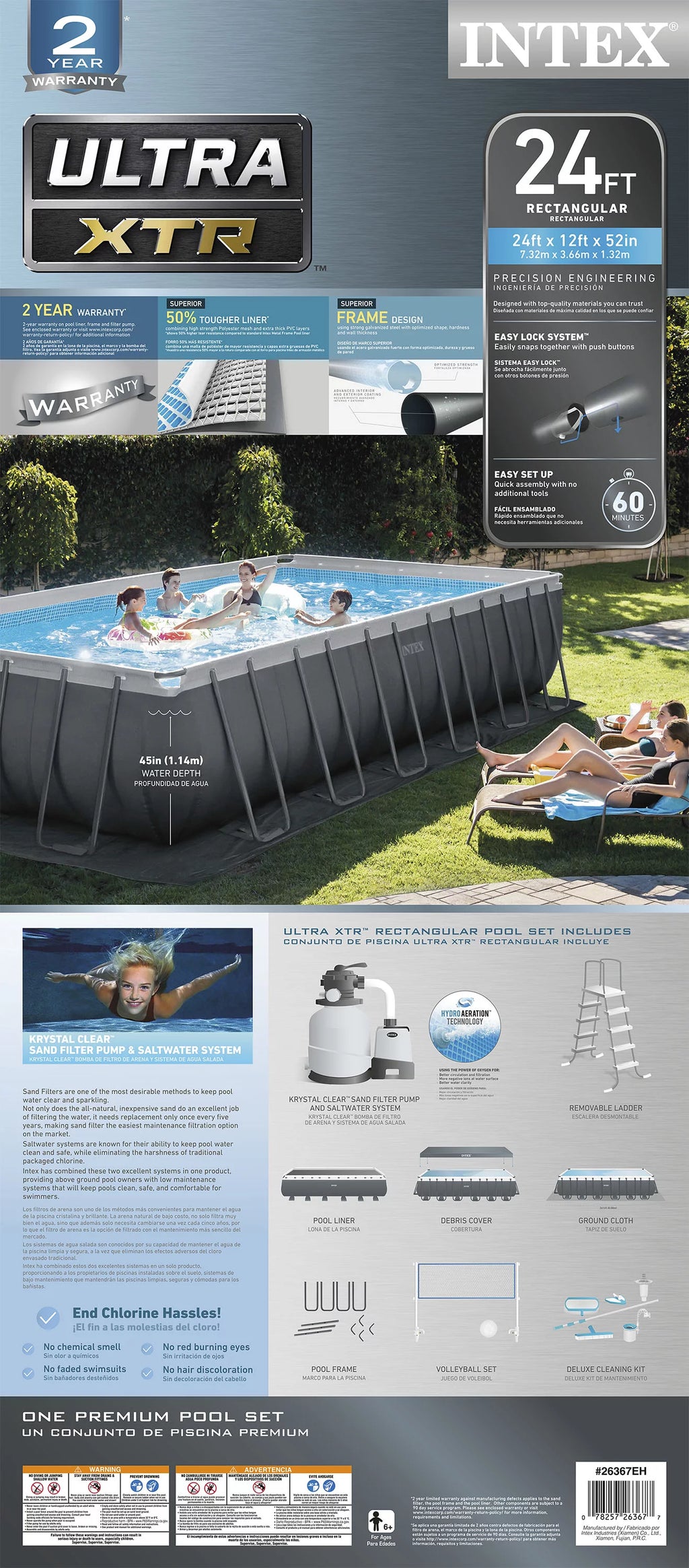 24' x 12' x 52 Rectangular Frame Swimming Pool Set with Pump A985805