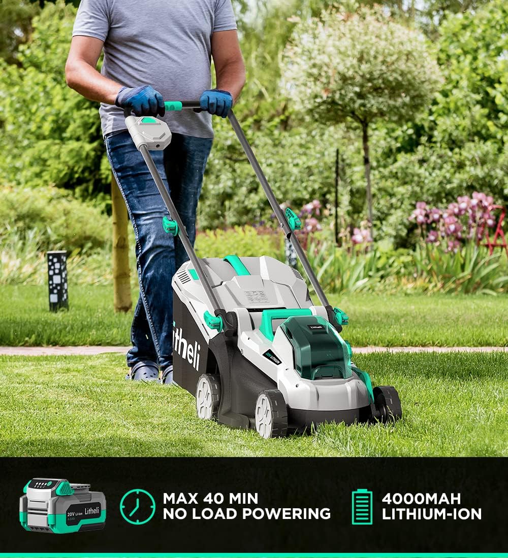 Cordless 13 Inch Lawn Mower with Brushless Motor, 4.0Ah Battery & Charger H736
