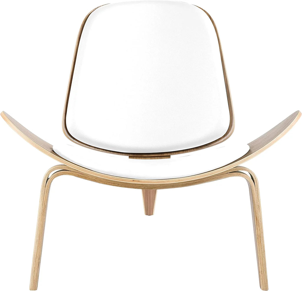 White Faux Leather Plywood Solid Wood Lounge Chair R595075